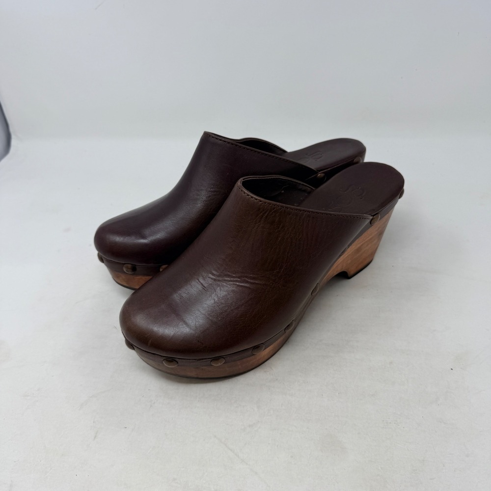 Gossip Clogs Brown 9 Retro Studded Wood Platform Wedge Mules